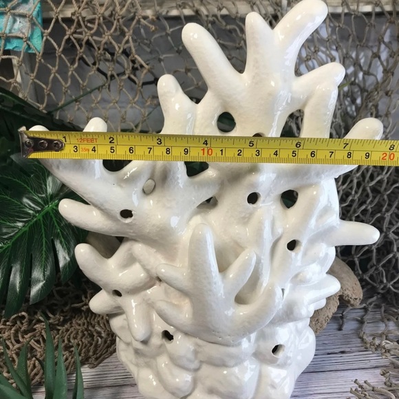 Large White Ceramic Coral light up Led tea light Candles Coastal Nautical Decor - Picture 11 of 11